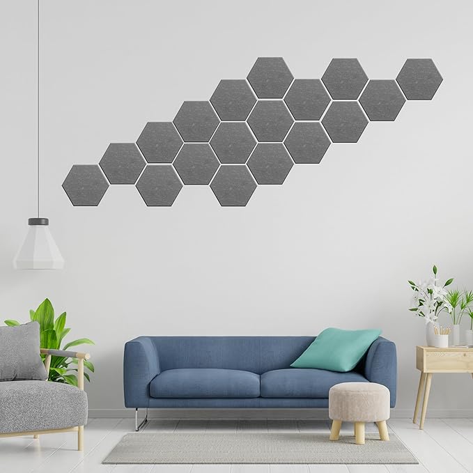 Hexagonal Acoustic Panels-12 Pack High-Density Sound Absorbing Panels 12"X10"X0.4" for Enhanced Noise Reduction, DIY Design, Idea for Studios, Offices, and Home Theaters(Moonlight Gray)