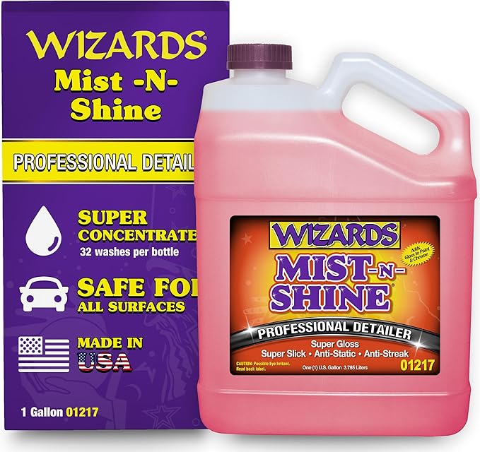 Wizards Mist-N-Shine Professional Detailer - 1 Gallon Refill - Multi-Purpose High Gloss Waterless Quick Detailer for Glass, Chrome, Paint & Plastics - Car Exterior Cleaner Auto Detailing Supplies