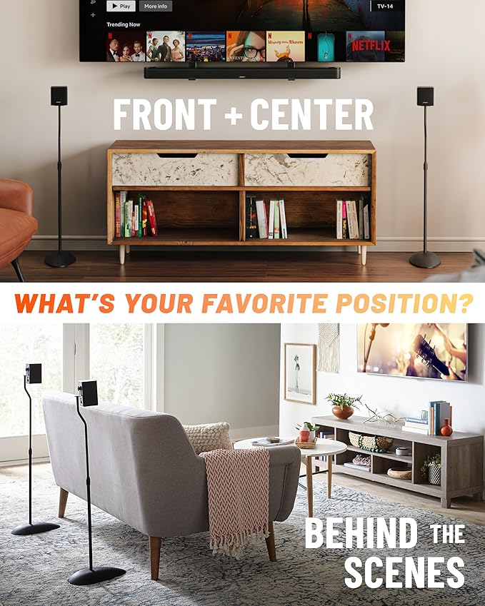 ECHOGEAR Universal Speaker Stands - Height Adjustable with Universal Compatibility - Works with Vizio, Klipsch, Bose & More - Includes Built-in Cable Management - Great for Rear Surround Sound - Pair