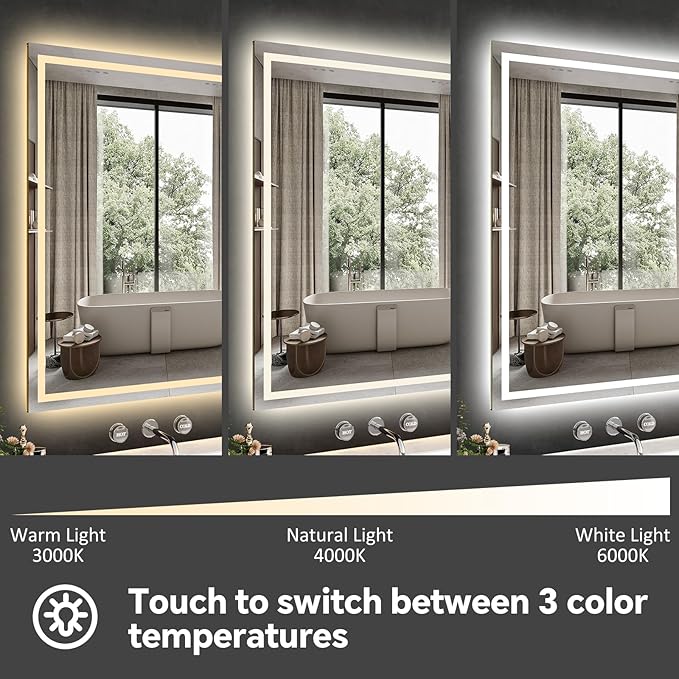 LED Bathroom Mirror 36x72 Inch Anti-Fog Bathroom Mirror with Lights, Wall Mounted Lighted Vanity Mirrors, Dimmable, Backlit + Front Lit, Smart Bathroom Vanity Mirror with 3 Colors Temperature