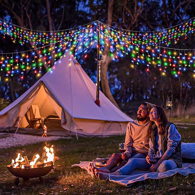 Icicle Lights for Outside - 16.5FT 200 LED Icicle Christmas Lights Outdoor Waterproof, 8 Modes Plug In Connectable Curtain String Light for Indoor Patio Roof Party Holiday Decorations, Multicolor