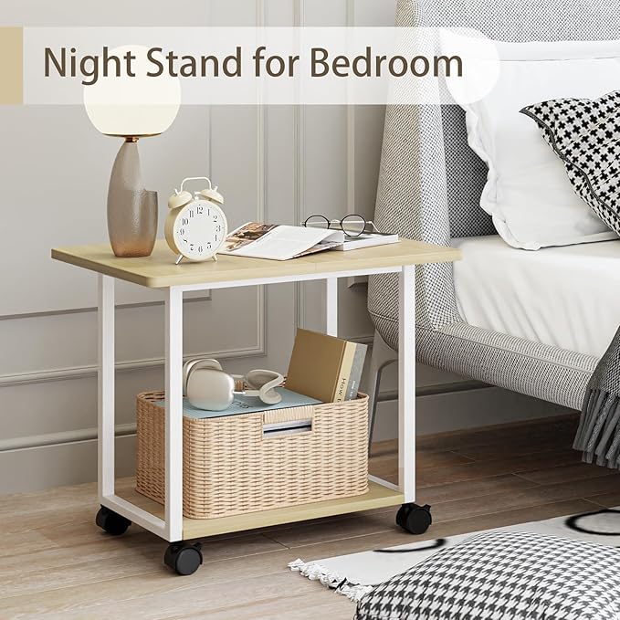MARTY 22"x15.75" Large Under Desk Printer Stand with Storage Shelf 2-Tier Rolling Printer Cart with Wheels Printer Table for Home Office Heavy Duty Storage Rack for Scanner Fax Machine, Maple