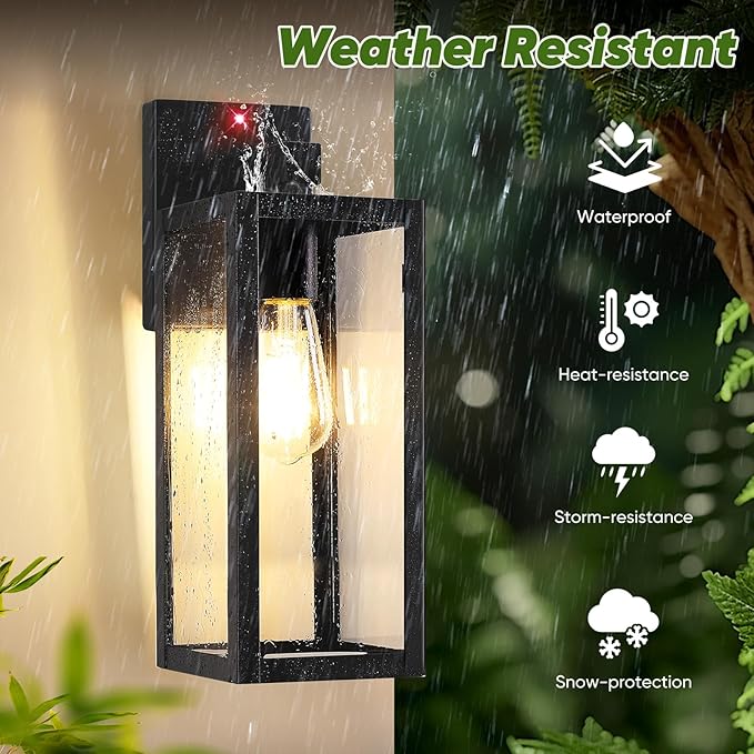 BesLowe Upgraded Motion Sensor Outdoor Wall Lights, 15” Dusk to Dawn Porch Lights Outdoor Wall Sconce Lanterns, 3 Lighting Modes Exterior Lighting Fixtures, Black Outside Lights for House, 2-Pack