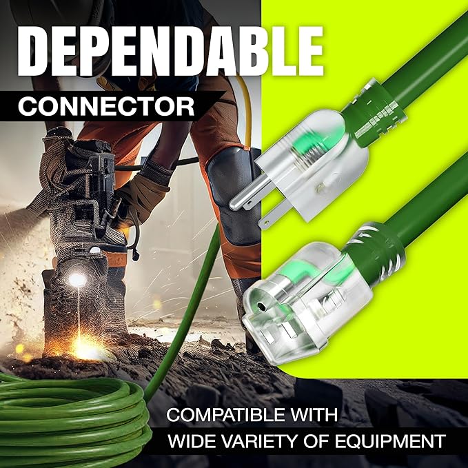 10ft Outdoor/Indoor Extension Cord 10/3 Gauge Ultra Heavy Duty 3 Prong SJTW, Waterproof, Flexible Cold-Resistant Long Power Cord,15A 125V 1875W, Green by LifeSupplyUSA