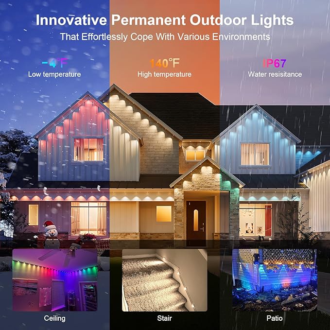 Smart Permanent Outdoor Lights, 50FT 30LEDs Color Changing RGB IC Wall Lights, APP & Remote Control, Music Sync, Dynamic Lighting for House, Living Room, Ceiling, Eave Party Xmas Decoration