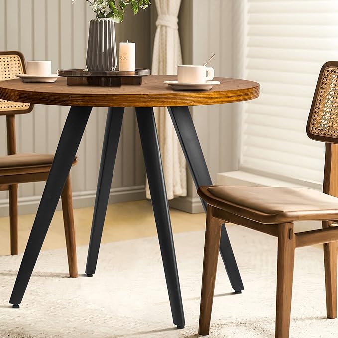 Round Dining Table, Small Dining Table for 2, 31.5" Round Table, Mid-Century Modern Kitchen Table with 1.4" Thickness Wood Grain Tabletop for or Small Space, Dining Room, Kitchen, Brown