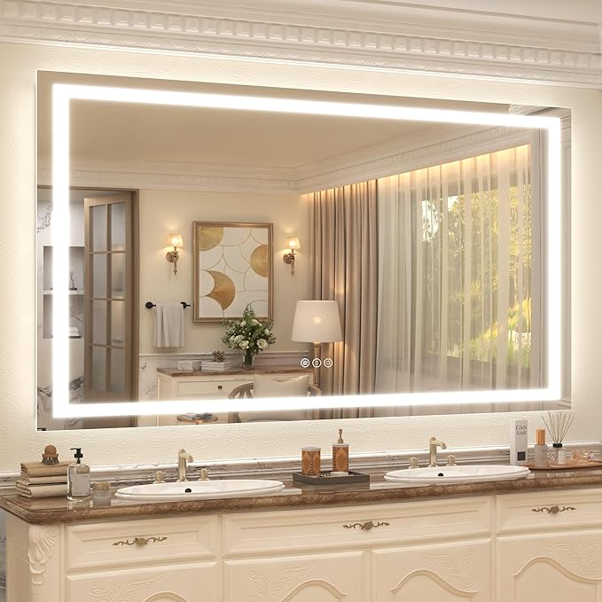 68x48 LED Lighted Mirror for Bathroom Wall Mounted, Dimmable Vanity Mirror with Lights, Anti-Fog, ETL Listed (Backlit and Front Lighted)