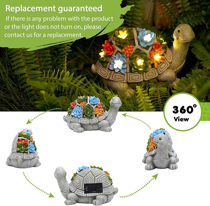 Solar Garden Turtle Statue - Turtle Decor with 7 Warming Solar LED Lights, Outdoor Decorations for Yard Patio Lawn & More, for Women, Moms, Birthdays