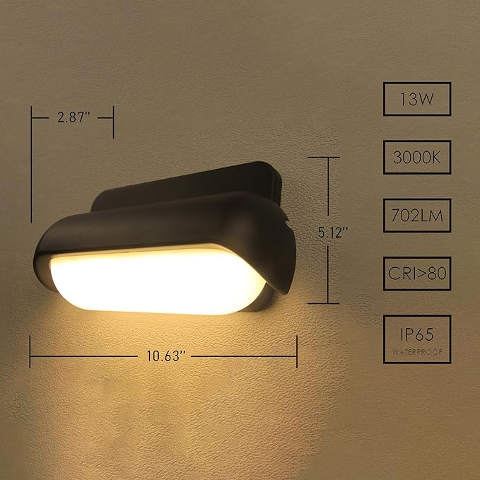 Modern Wall Sconce Outdoor Porch Light Waterproof Patio Lamp LED Wall Light Fixture Aluminum 13W 3000K Front Door Lamp for Indoor & Outdoor use Garden Yard