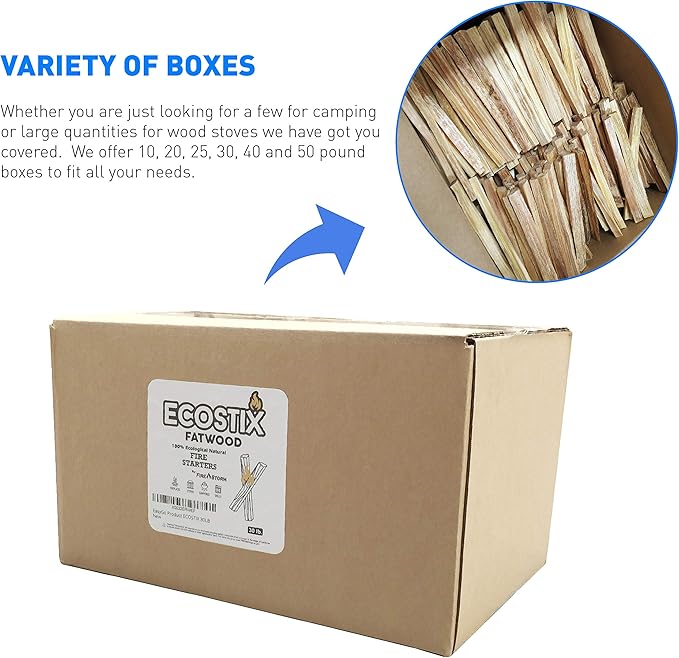 Eco-Stix Fatwood Fire Starter Kindling Firewood Sticks Bulk Packaged Firestarters 100% All Natural Resin Ocote Pine 10 Lbs
