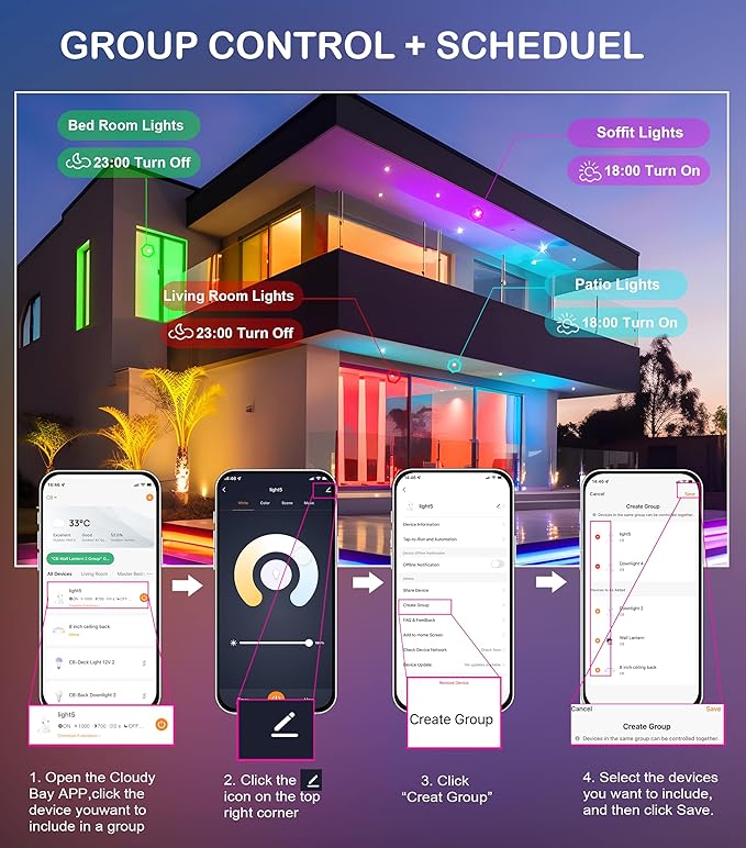 CLOUDY BAY [12 Pack] 4inch Smart WiFi LED Recessed Lighting,RGBCW Color Changing, Compatible with Alexa and Google Home Assistant, No Hub Required,10W 650LM, 2700K-6500K,CRI90+ Wet Location,12 Pack