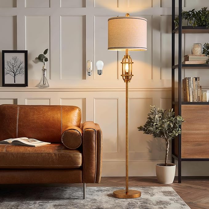 62.5" Floor Lamp for Living Room Industrial Gold Standing Tall Lamps for Bedroom Mid Century Modern Corner Floor Lamps for Office Nursery Reading Light Room Lamp, Bulbs Included