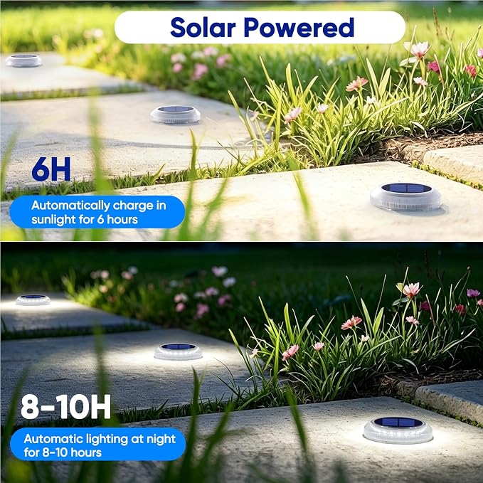 Solar Driveway Deck Step Dock Lights for Outside Stick on Stair Lights Solar Powered Outdoor Waterproof Boat Marine Warning Lights for Sidewalk Pathway Garden Yard Marker Auto On/Off (6 Pack, White)