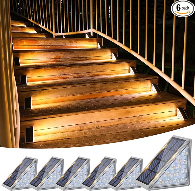 VOLISUN Solar Stair Lights 6 Pack, Solar Step Lights Outdoor Waterproof IP67, LED Outdoor Step Light,Outdoor Light Decor for Garden Stair, Deck, Front Step, Front Porch, and Patio（3000K）