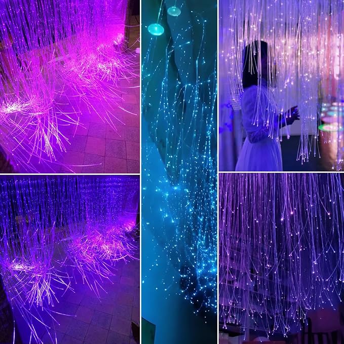 AKEPO 16W Twinkle RGBW Fiber Optic Curtain Lights, for Home Kids Room Decoration Waterfall Curtain Light with Flash Point Fiber Optical Cables 300pcs*0.04in/1.0mm*9.8ft/3m