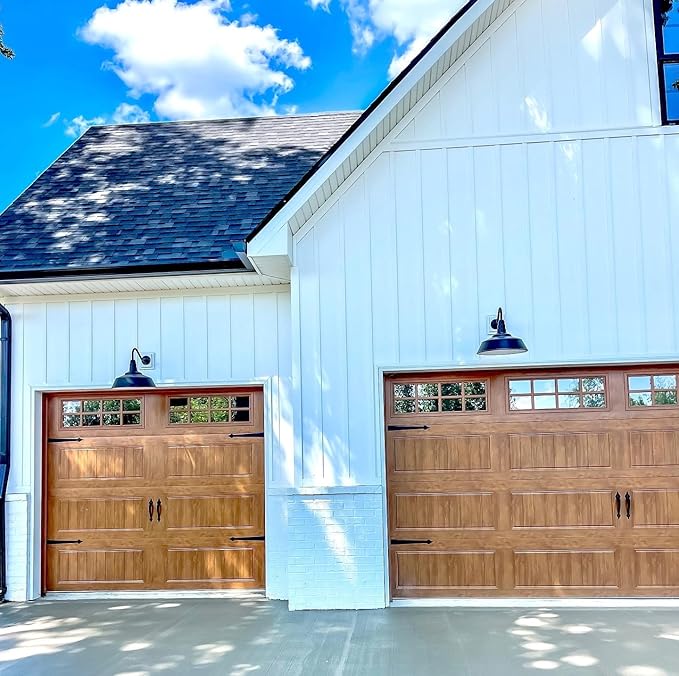 Steel Lighting Co. Large Outdoor Barn Light |Garage Light Fixture | Made in America from 18-Gauge Steel | 20" Dome | 20" Straight Arm Navy Blue Exterior/Brass Interior