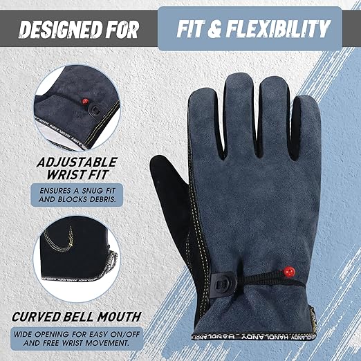 HLDD HANDLANDY 2 Pairs Leather Work Gloves for Men & Women – Cowhide Gardening Gloves, Thorn Proof, Cotton Lined, for Tig/Mig Welding, Construction, Chainsaw, Farm, Landscaping