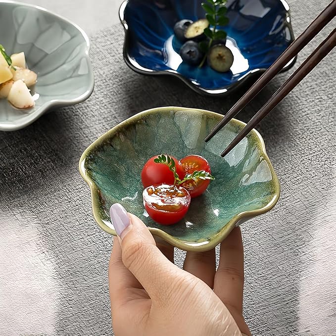 2Pcs Ceramic Jewelry Dish - Lotus Leaf Shape, for Ring Holder Necklace Small Key, Suitable for Mother Friend Sister, Gifts for Women, Cute Plate Trinket Tray, Home Decor (Crystal Green & Pink)