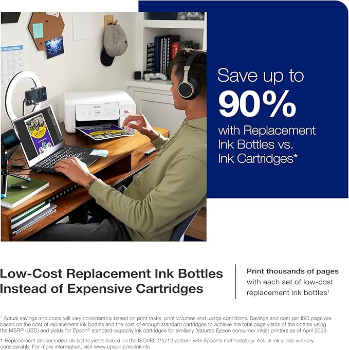 Epson EcoTank ET-2800 Wireless Color All-in-One Cartridge-Free Supertank Printer with Scan and Copy â€“ The Ideal Basic Home Printer - White, Medium