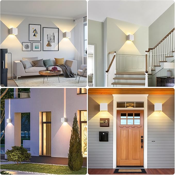LED 15W Outdoor Sconce Lights Exterior/Interior 3 Colors Adjustable Wall Light Fixture IP65 Waterproof Porch Exterior Wall Sconce Modern Outdoor Lighting Square Aluminum White Up and Down Lights