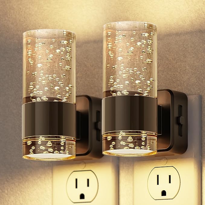 Briignite Night Light, Dimmable Night Lights Plug into Wall, LED Night Light with 0-100 LM Adjustable Brightness, 3000K Automatic Plug in Night Lights with Dusk to Dawn Sensor, for Bathroom Hallway