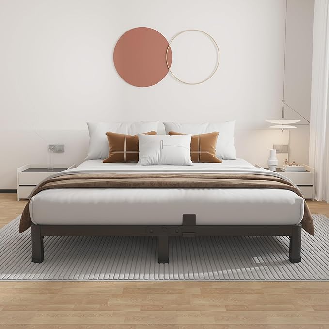 ROIL 4 inch Metal Queen Bed Frame with Rounded Corner Mattress Retainers 3500LBS Heavy Duty Steel Slats No Box Spring Needed Platform Noise-Free Easy Assemble