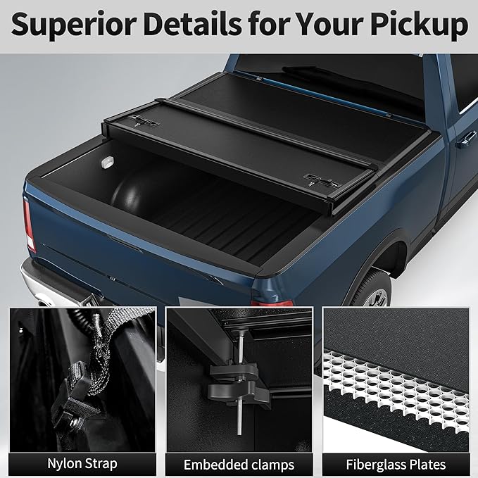 OEDRO FRP Hard Tri-fold Tonneau Cover Fits for Chevy Silverado 1500 & GMC Sierra 1500 2007-2013 New Body Style 5.8ft Bed w/o Multi-Flex Tailgate, Weather-Resistant