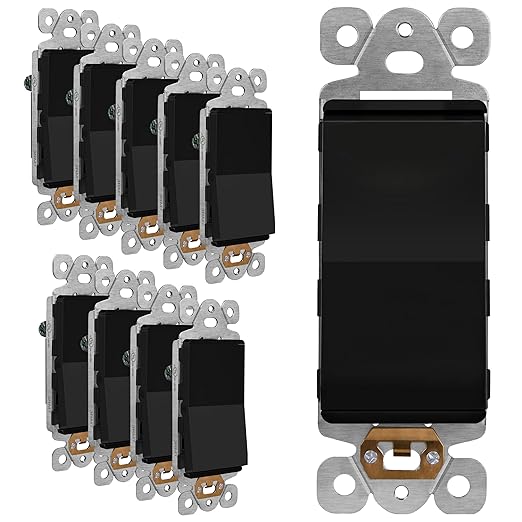 LIDER Black Minimalist Decorator Switch, Frameless Light Switch, On/Off Rocker Switch, Single Pole, Residential Grade, 3 Wire,15A 120-277VAC 10 Pack