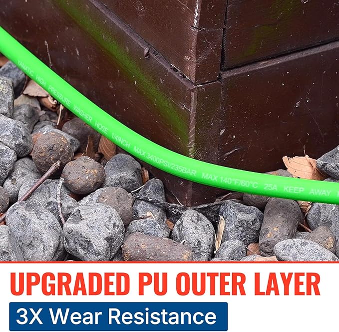 YAMATIC Upgraded Pressure Washer Hose 50 FT 3400 PSI, 1/4" Wear & Kink Resistant Power Washer Hose with Heat Protect Sleeve, Durable Replacement Hose for Uberflex Flexzilla Ryobi
