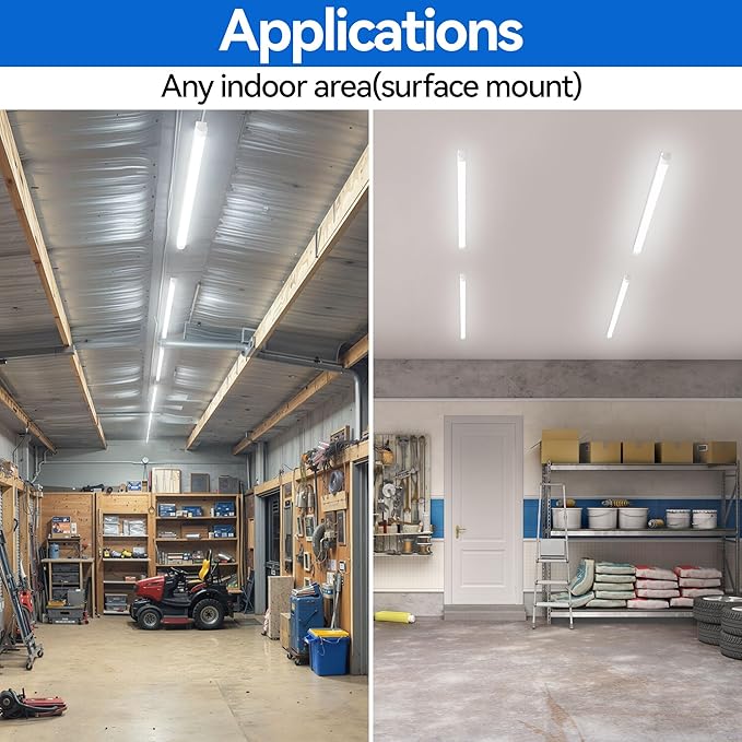 6-Pack 4FT LED Shop Light, 70W Ultra Bright, 10,000LM, U-Shaped T8 Integrated Tube Light, 6500K Linkable, Built-in connector, Surface Mount Plug & Play LED Ceiling Light for Garage, Workshop, Basement