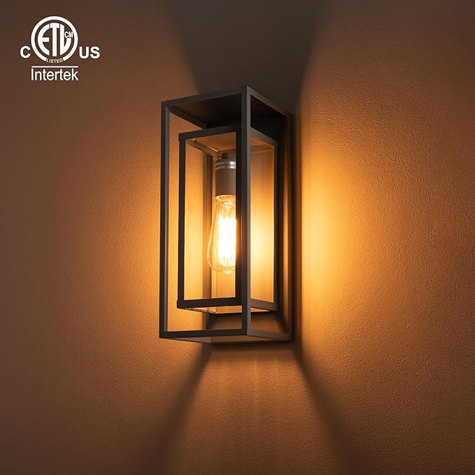 mirrea 14" Classic Outdoor Wall Sconce 1 Light in Rectangular Metal Frame and Clear Glass Shade Waterproof Porch Light Patio Light Pack of 2 (Matte Gray)