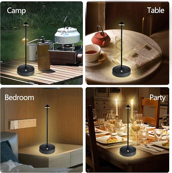Rechargeable Cordless Table Lamp,Modern Black Battery Operated Table lamp,Portable LED Touch 2 Levels Brightness Dimmable Bar Lamp,Battery Powered Lamp for Bars,Restaurant,Living Room