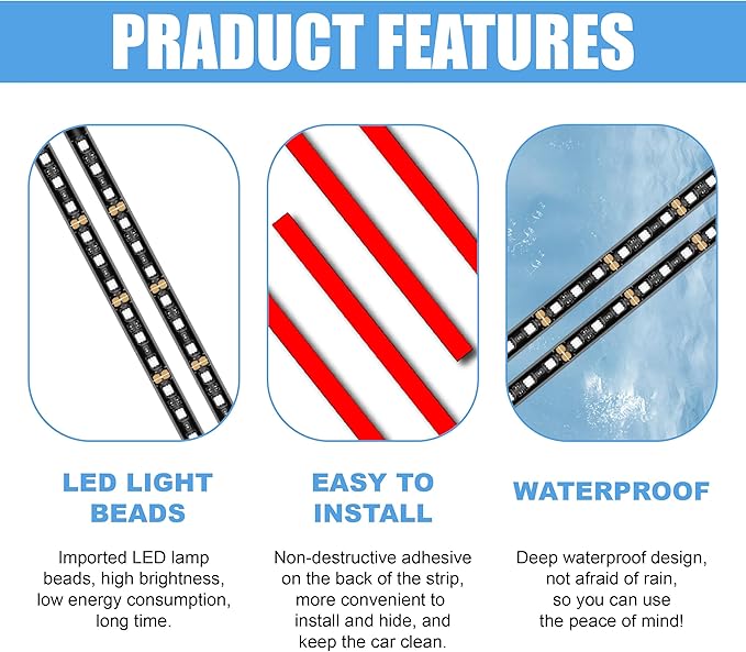 Car LED Strip Light, 24 LED RGB Neon Auto Interior Atmosphere Lights, 12V Cigarette Lighter Under Dash Ambient Night Light, Auto Decorative Lamp Accessory for Car Truck (Blue, Cigar Lighter)