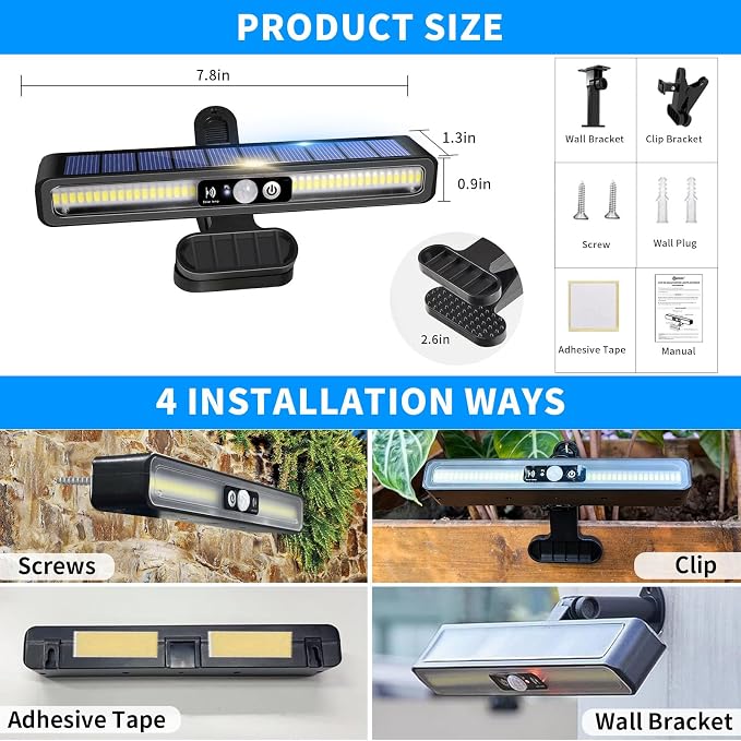Clip On Solar Motion Lights Outdoor Waterproof, 6 Pack Motion Sensor Outdoor Lights with 36 LEDs, 6000K, Portable Solar Powered Security Light for Fence Garage Camping(Black)