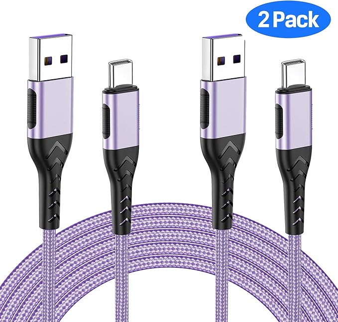Durcord USB C Charger Cable, 2Pack 10ft Fast Charging USB Type C Cord Cable for Android Phone Pad Laptop, USB A to USB C Type C Charger Cable Compatible with iPhone 15 Pro/Plus/Max-Light Purple