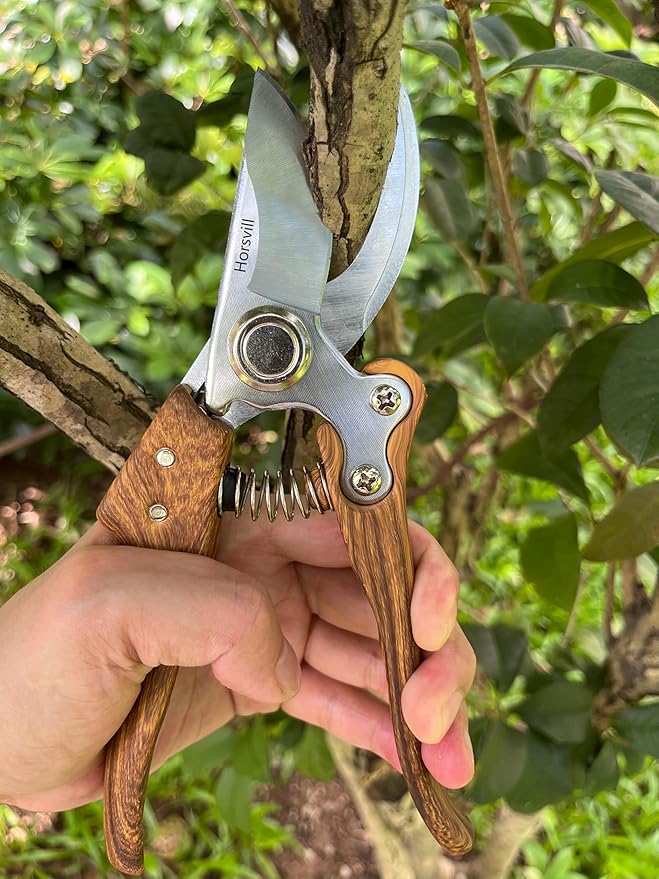 Branch Trimmer, Japanese Bonsai Trimming Scissors, Garden Clippers Handheld, Ergonomic Gardening Tools, Floral Shears Gardening Set, Garden Pruners Farming Tools (Wood Silver)