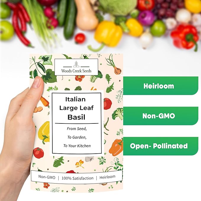 Woods Creek Seeds: Italian Large Leaf Basil Seeds for Planting - Over 2,900 Heirloom Non-GMO Italian Basil Seeds - Beginner Friendly Seed for Planting Herbs at Home, Outdoors, Indoors or Hydroponics