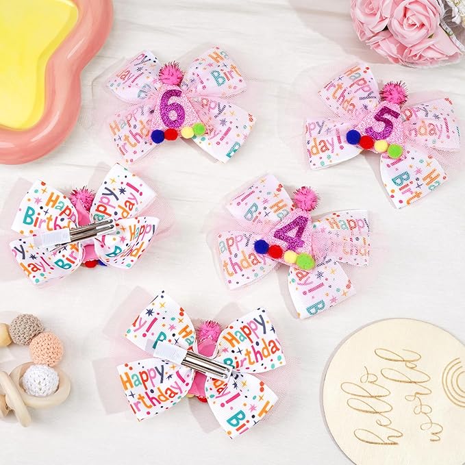 Sprinkle Confetti Hair Bow - First Birthday Pink Party Decoration for Baby Girls, Ice Cream Theme Birthday (6th Girls Hair Bow)