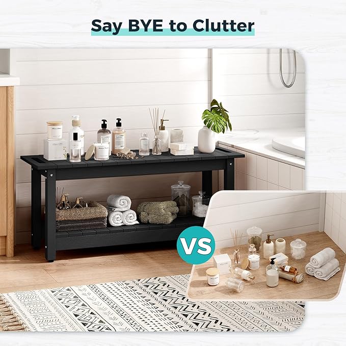 41" Shower Bench, Waterproof Poly Lumber Shower Stool for Shaving Legs, Shower Chair Seat Holds up to 400lbs, Bathroom Bench for Inside Shower, Non-Slip (Black)
