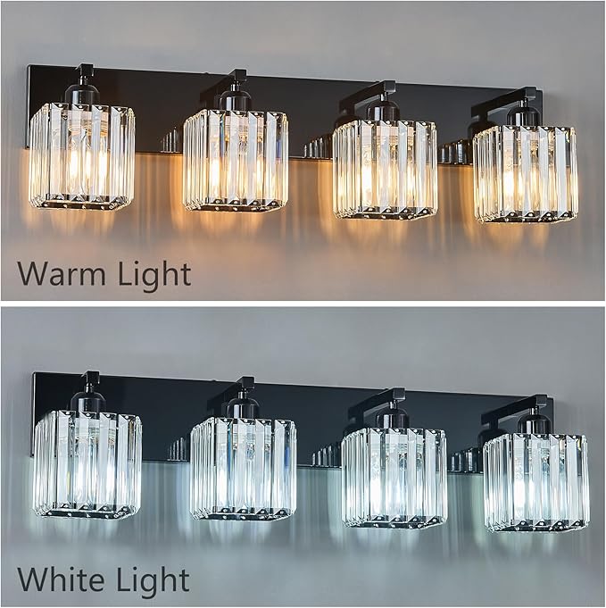 Modern Bathroom Vanity Light 4-Lights Plating Black Crystal Bathroom Wall Light Vanity Light Fixtures