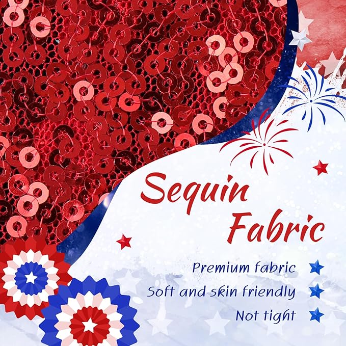 4th of July Red Blue Headband Sequin Bows Glitter Hair Bow for Girls Toddler Patriotic Star Headband Accessories Infant