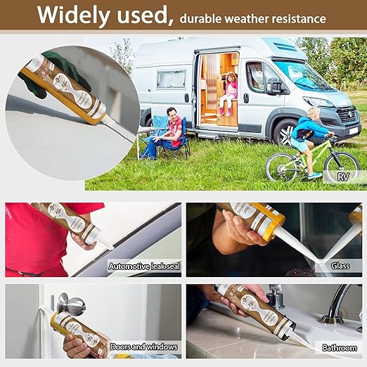 Self Leveling RV Roof Sealant, RV Sealant White, Camper Roof Sealant, Flexible RV Caulk for Camper, Skylight, Trailer Repair (2 Pack)