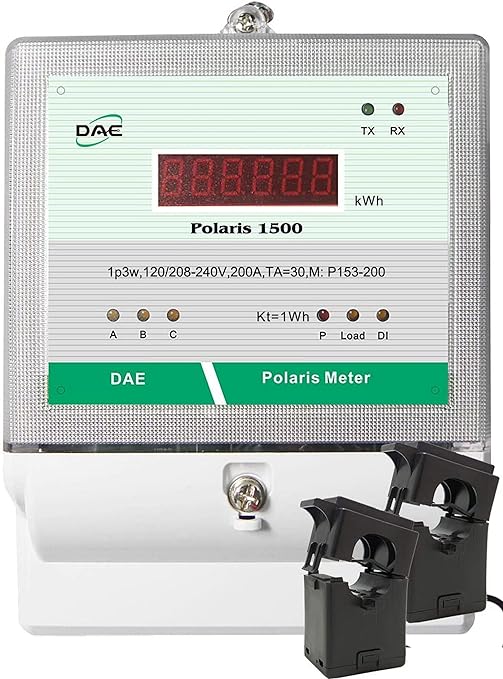 DAE P153-200 KIT, UL kWh Smart Submeter, 1 Phase 3 Wire (2 hot Wire, 1 Neutral), 200A, 120/240v, 2 Split Core CTs, RS485