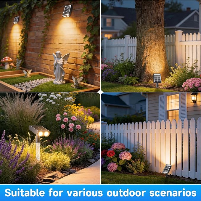 Solar Lights Outdoor Waterproof IP65，Outside Solar Landscape Spotlight with Ambient Light Column and Adjustable Aperture for Garden Yard Pathway Lawn，2 IN 1 Can Used as Wall Lamp，Warm White- 12 Pack
