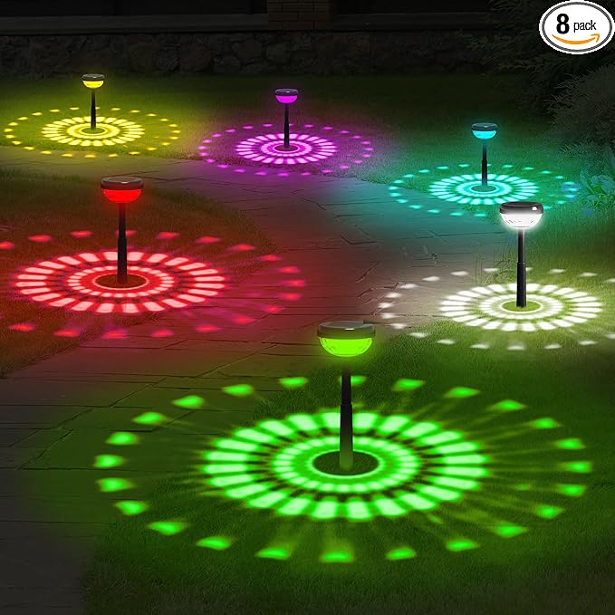 Ensenior Color Changing Solar Lights Outdoor, Auto ON/Off 3000K White Light & RGB LED Solar Garden Lights for Pathway, Yard, Patio, Waterproof, Energy-Efficient Landscape Lighting, 8-Pack