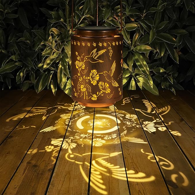 2 Pack Solar Lanterns Outdoor Waterproof Garden Decor Birthday Gifts for Women Mon Grandma Metal Hanging Solar Lights Decoration for Outside LED Lanterns for Yard Patio（Hummingbirds）