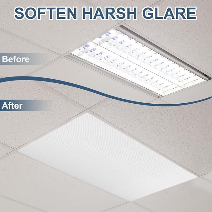 Pushglossy 4 Pack 22.5" x 46.5" x 0.2" Fluorescent Light Covers Replacement, Cuttable Polycarbonate Diffuser Panels for Drop Ceiling Light Fixture for Office Classroom Commercial Use (Clear)