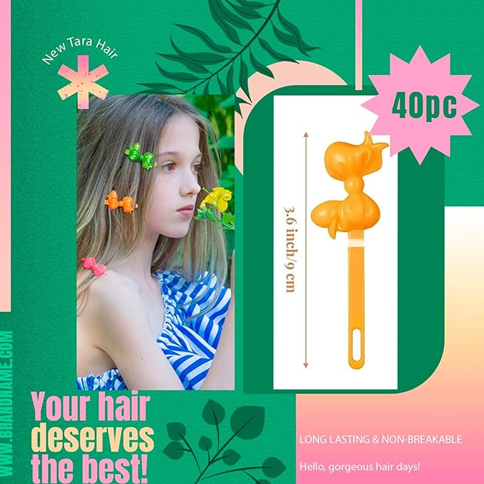 Classics Self Hinge Hair Barrettes for Girls Plastic Hair Barrettes for Baby bow Girl Barrettes 80s 90s Bow Cartoon Design Hair Pins for Baby Girls Toddlers total 40 count (CLEAR)