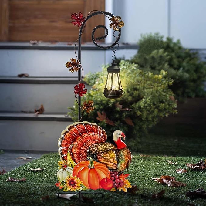 Thanksgiving Turkey Decorations Outdoor,Solar Turkey Garden Stakes,Autumn Fall Decor Yard Stake for Outdoor Garden Lawn Patio