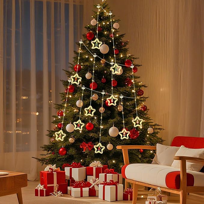 Christmas Star Curtain Lights, Christmas Window Lights Decor with Remote,8 Lighting Modes, IP65 Waterproof, 10 Hooks Christmas Decorations Indoor Outdoor for Bedroom Party Wall Door Window